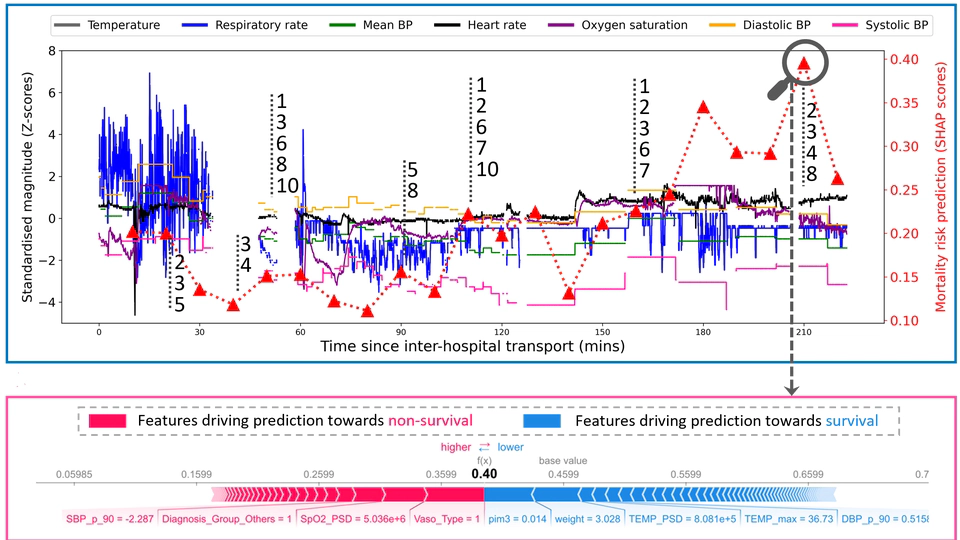 Dynamic Mortality Prediction in Critically Ill Children During Interhospital Transports Using Explainable AI